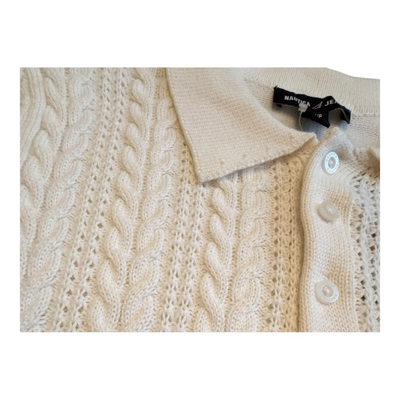 NWT Women's Nautica Jeans Ivory Cable-Knit Short Sleeve Polo Sweater S - Picture 4 of 12